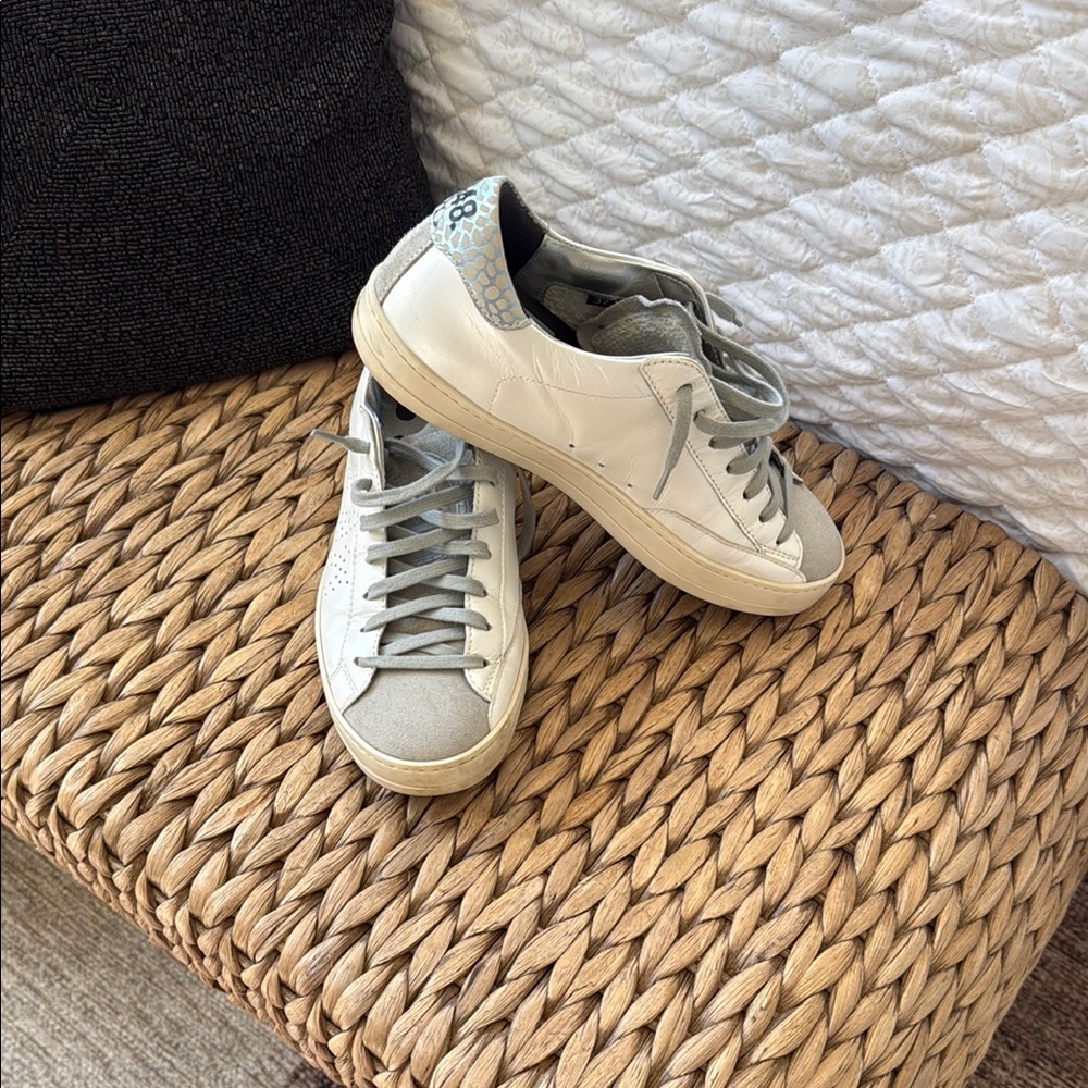 P448 White and Gray Sneakers with Blue Accents